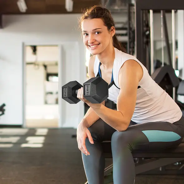 HOMCOM 2x12.5KG Rubber Hex Dumbbell Portable Hand Weights Dumbbell Home Gym - 8