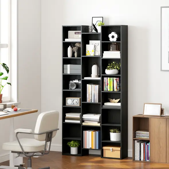 HOMCOM 21-Compartment Bookshelf - Black - 9