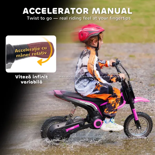 HOMCOM 24V Electric Motorbike with Twist Grip Throttle, Music, Horn, 12" Pneumatic Tyres, 16km/h Max Speed - Pink - 4