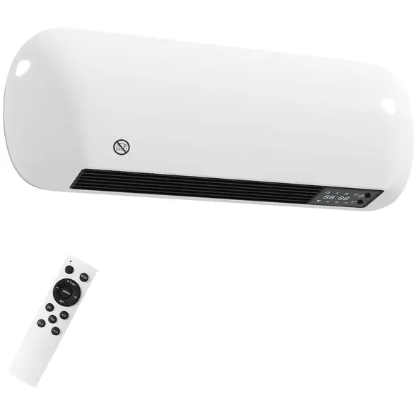 HOMCOM 2000W Ceramic Electric Heater with Fan, Adjustable Thermostat, Wall Mounted - White - 1