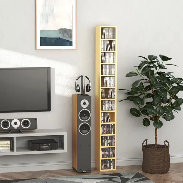 HOMCOM 204 CD Tall Narrow Media Storage Tower - Oak Tone - 2