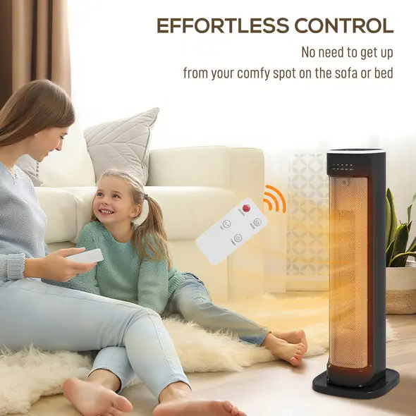 HOMCOM 2000W Ceramic Electric Heater with 3 Heat Settings, Timer - Black - 8