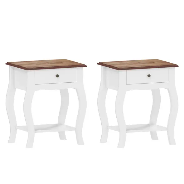 HOMCOM 2pcs Bedside Tables with Drawer, French Style Bedside Cabinets with Open Shelf for Bedroom, Living Room, White - 1