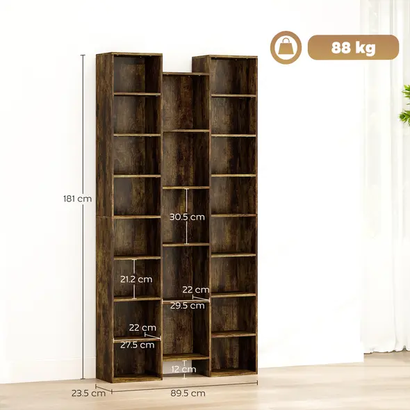 HOMCOM 21-Compartment Bookshelf - Brown - 3