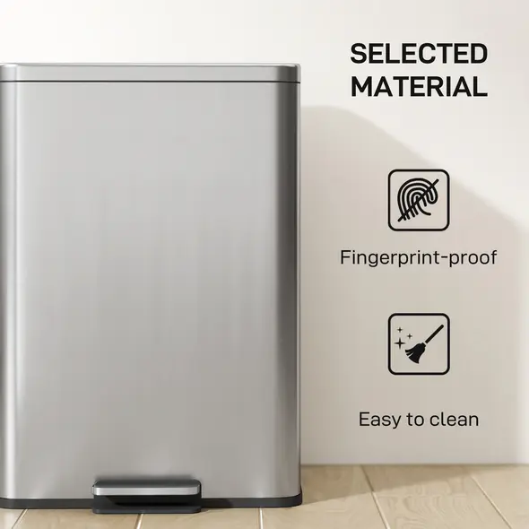 HOMCOM 20L Kitchen Bin with Soft-Close Lid and Stay-Open Function, Stainless Steel Pedal Bin with Removable Inner Bucket for Kitchen, Office, Home, Silver Tone - 6