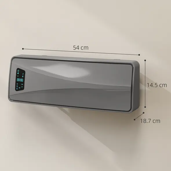 HOMCOM 2000W Ceramic Electric Heater with Fan, Adjustable Thermostat, Wall Mounted - Grey - 3