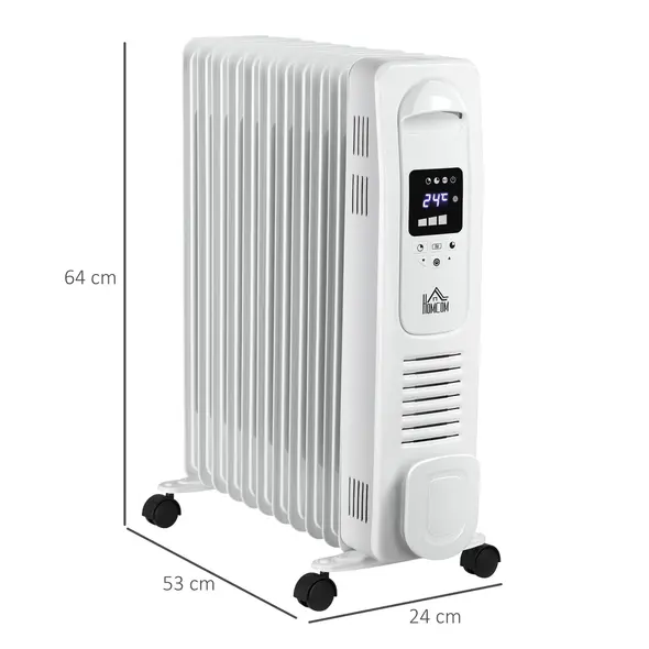 HOMCOM 2500W Digital Display Oil Filled Radiator, 11 Fin Portable Electric Heater with Timer, Adjustable Thermostat, Three Heat Settings, Safety Cut Off, Remote, White - 3