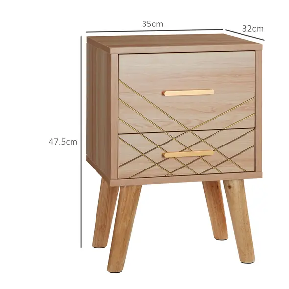 HOMCOM 2-Piece Scandinavian Bedside Tables with Drawers, Bedside Cabinets with Wood Legs, Natural - 3