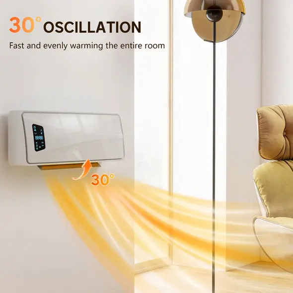 HOMCOM 2000W Ceramic Electric Heater with Fan, Adjustable Thermostat, Wall Mounted - White - 6