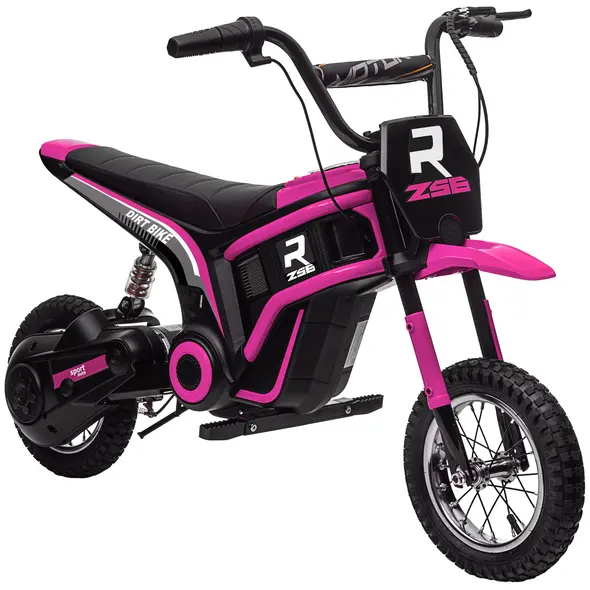 HOMCOM 24V Electric Motorbike with Twist Grip Throttle, Music, Horn, 12" Pneumatic Tyres, 16km/h Max Speed - Pink - 1