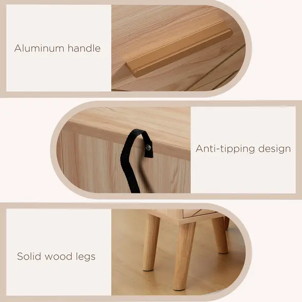 HOMCOM 2-Piece Scandinavian Bedside Tables with Drawers, Bedside Cabinets with Wood Legs, Natural - 6