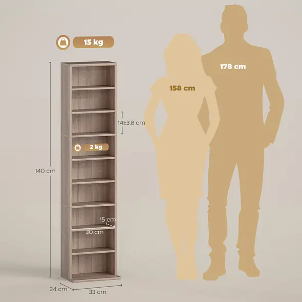 HOMCOM 260 Narrow CD Storage Unit - Natural Wood Finish - 3