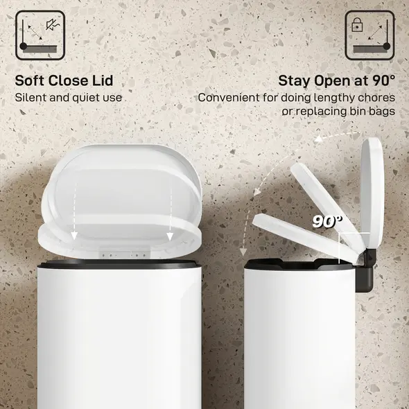 HOMCOM 30 L Modern Curved Kitchen Bin - Cream - 5