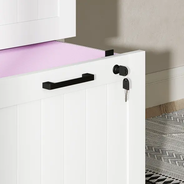 HOMCOM 3 Drawer Filing Cabinet with Lock, Office Storage Cabinet with Adjustable Hanging Bars for A4 Letter Size Files, White - 8