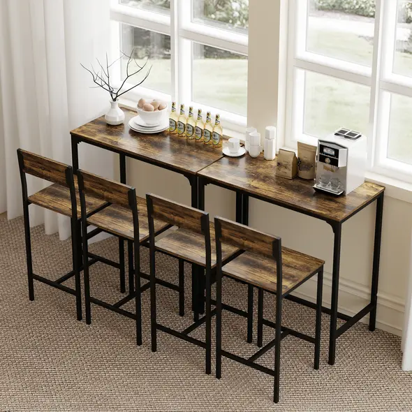 HOMCOM 3-Piece Bar Table Set with 2 Stools, Industrial Breakfast Bar Set with Footrest, Backrest for Dining Room, Small Space - 8