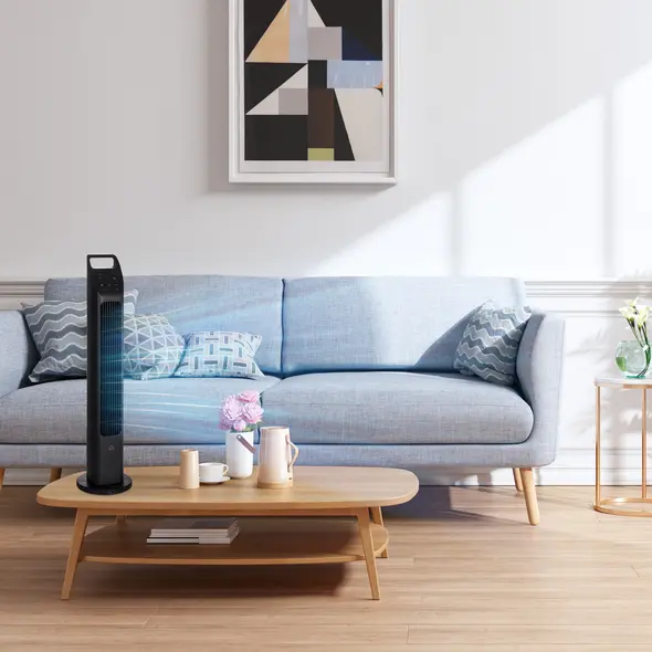 HOMCOM 31" Oscillating Tower Fan with Remote Control, 4H Timer, 3 Speed 3 Modes, Quiet Electric Floor Standing Fan for Home Bedroom Office, Black - 8