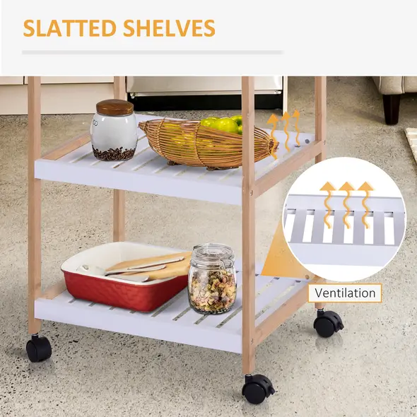 HOMCOM 3-Tier Mobile Kitchen Trolley Cart Storage Shelves Rack Rolling Wheels White 46 x 35 x 74.5 cm - 6