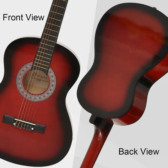 HOMCOM 36" 3/4 Beginner Acoustic Guitar Set, with Protective Case, Red - 6