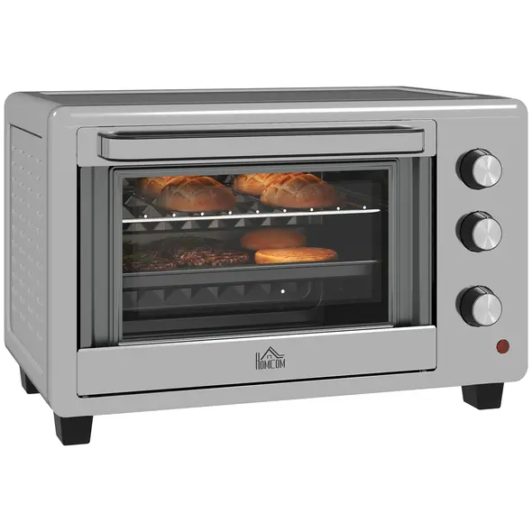 HOMCOM 30L 60-230℃ Mini Electric Oven, with Accessories - Silver Tone - 1