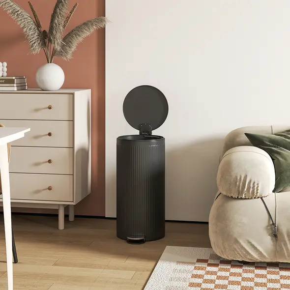 HOMCOM 30 Litre Pedal Kitchen Bin with Soft Close and Stay Open Lid, Rubbish Bin with Removable Inner Bucket for Kitchen, Office, Home, Black - 9