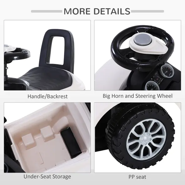 HOMCOM 3-in-1 Ride On Car Foot To Floor Slider Toddler w/ Horn Steering Wheel NO POWER Manual Under Seat Storage Safe Design for 1-3 Year Old White - 4