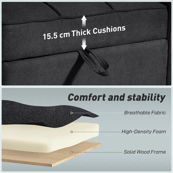 HOMCOM 3-in-1 Single Sofa Bed, Convertible Sleeper Chair Bed - Black - 7