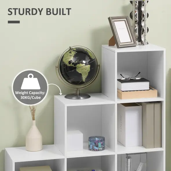 HOMCOM 3-tier Step 6 Cubes Storage Unit Particle Board Cabinet Bookcase Organiser Home Office Shelves - White - 5