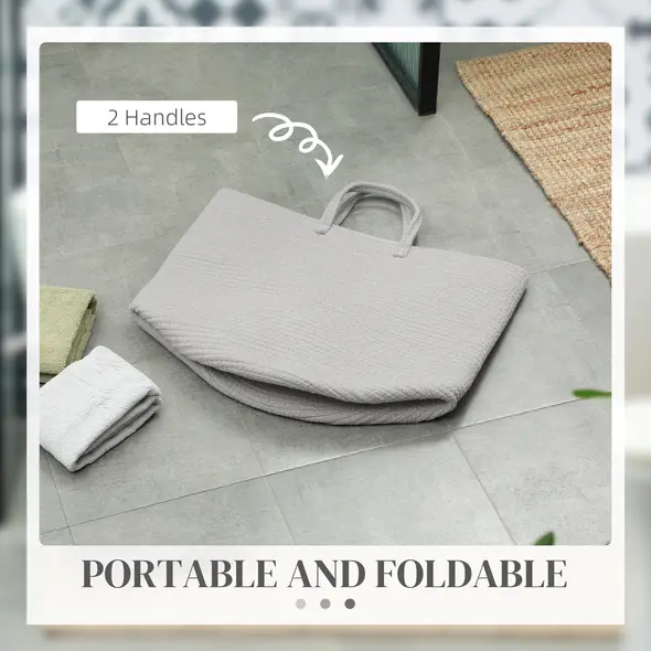 HOMCOM 36L Cotton Rope Laundry Basket, with Handles - Grey - 6