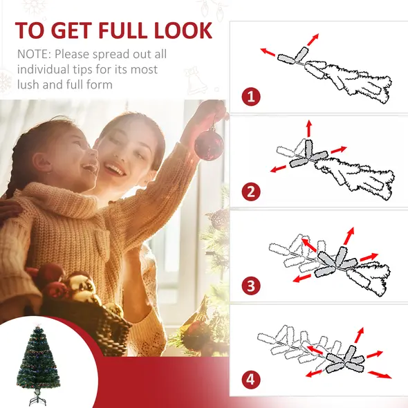 HOMCOM 4 Feet Prelit Artificial Christmas Tree with Multi-Coloured Fiber Optic LED Light, Holiday Home Xmas Decoration, Green - 6