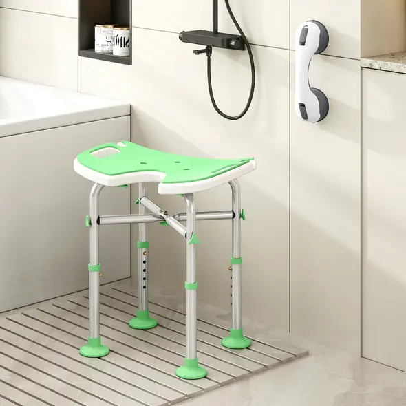 HOMCOM 39-51.5cm 'U' Seat Padded Shower Stool - Green - 2