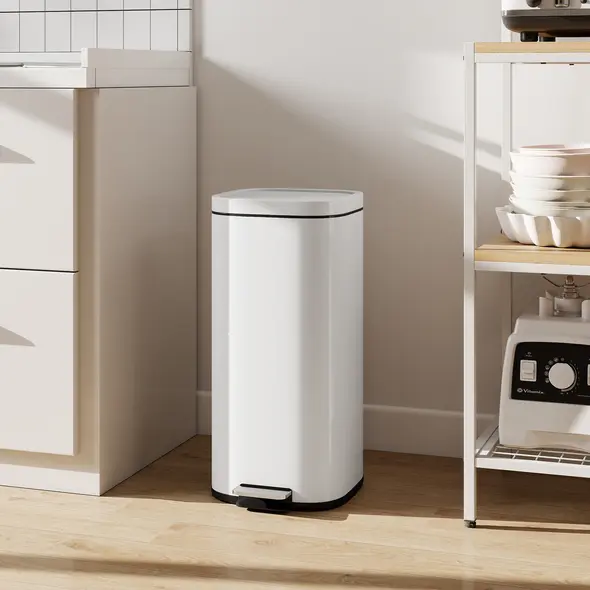 HOMCOM 30L Kitchen Bin, Compact Pedal Bin with Soft-Close and Stay-Open Lid, Removable Bucket for Kitchen, Home, Office, Cream - 9