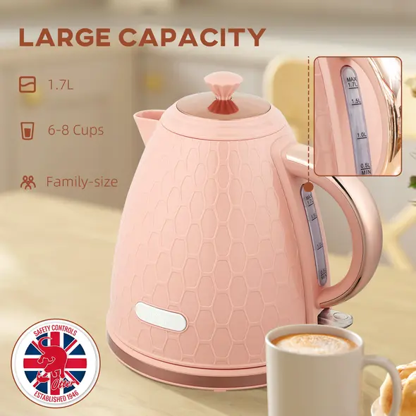 HOMCOM 3kW Rapid Boil Honeycomb Kettle - Light Pink - 5
