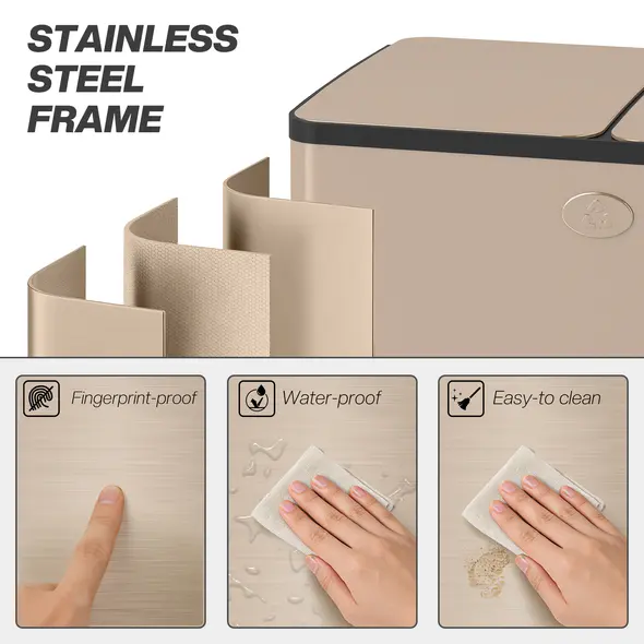 HOMCOM 30L Dual Compartment Stainless Steel Bin, with Deodoriser Holders - Gold Tone - 8