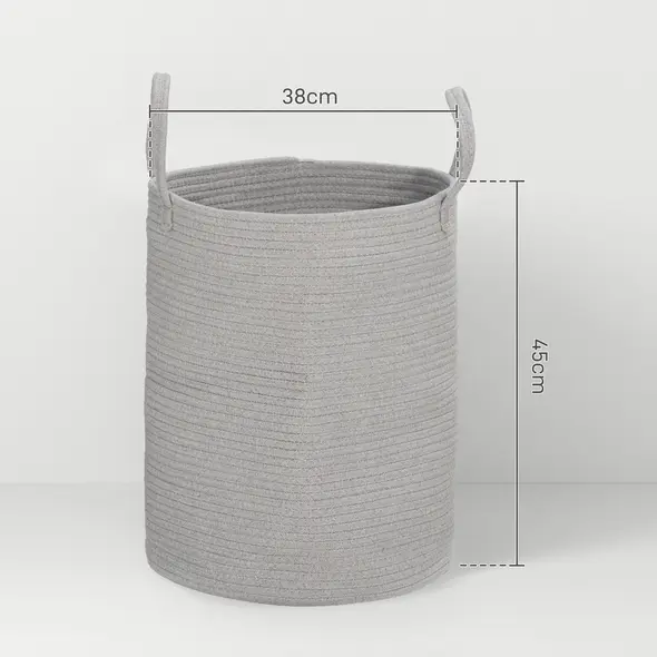 HOMCOM 36L Cotton Rope Laundry Basket, with Handles - Grey - 3