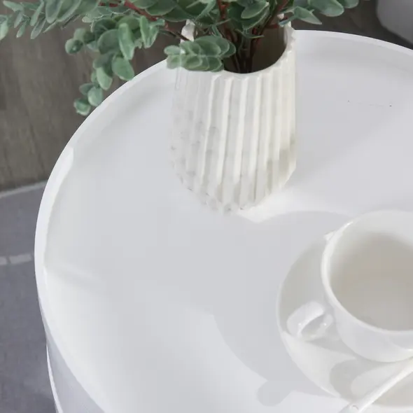 HOMCOM 3-Tier Coffee Table, Round End Table with 2 Hidden Compartments and Detachable Tray, Side Table with Storage for Living Room, Set of 2, White - 9