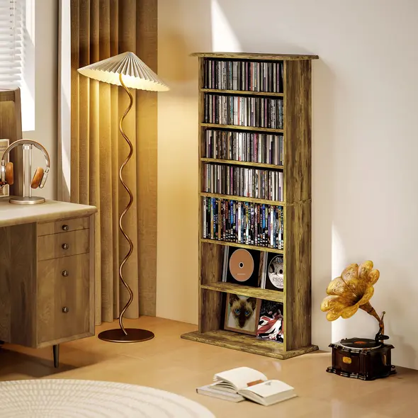 HOMCOM 360 CD Storage Unit - Rustic Brown - 7