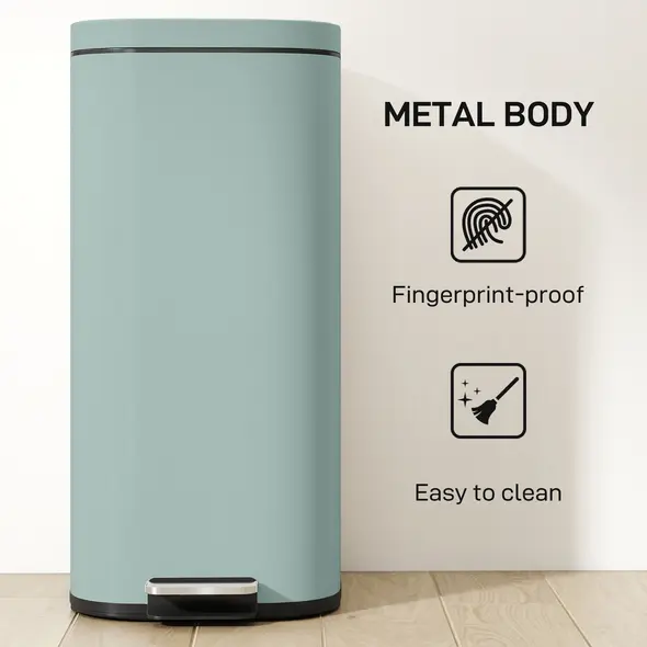 HOMCOM 30L Kitchen Bin, Compact Pedal Bin with Soft-Close and Stay-Open Lid, Removable Bucket for Kitchen, Home, Office, Green - 7