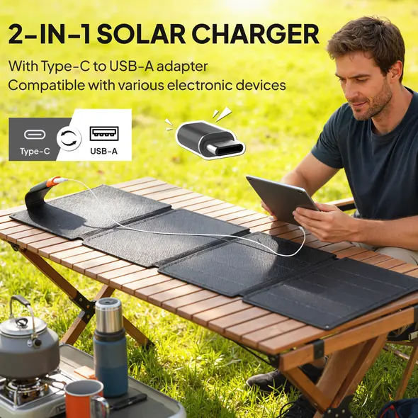 HOMCOM 36W Foldable Solar Panel, Portable Solar Charger Type-C to USB-A Charging Port, Power Supply for Outdoor - 4
