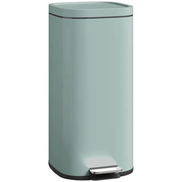 HOMCOM 30L Kitchen Bin, Compact Pedal Bin with Soft-Close and Stay-Open Lid, Removable Bucket for Kitchen, Home, Office, Green - 1