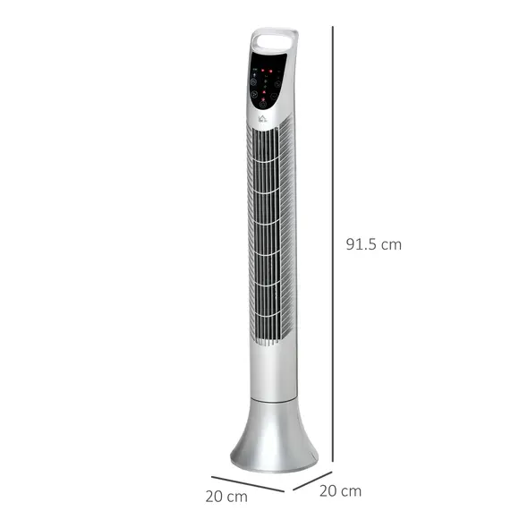 HOMCOM 36'' Freestanding Tower Fan, 3 Speed 3 Mode, 7.5h Timer, 70 Degree Oscillation, LED Panel, 5M Remote Controller, Silver - 3