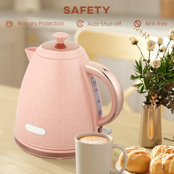HOMCOM 3kW Rapid Boil Honeycomb Kettle - Light Pink - 6