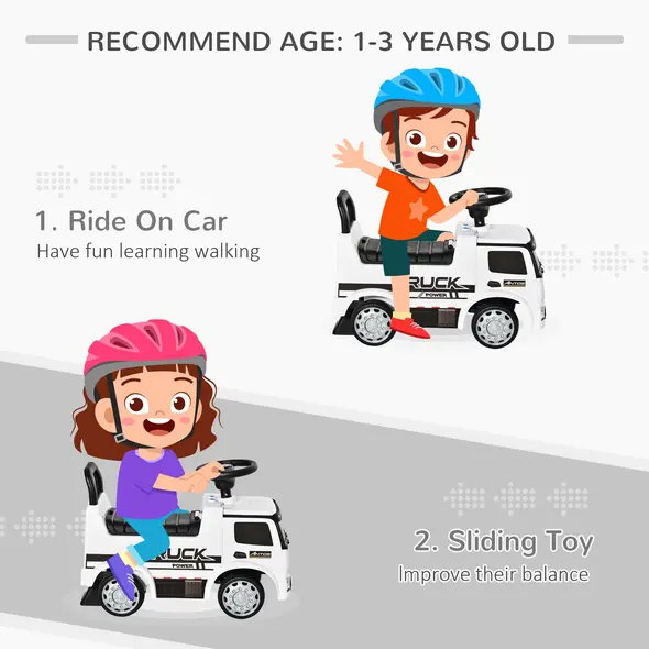 HOMCOM 3-in-1 Ride On Car Foot To Floor Slider Toddler w/ Horn Steering Wheel NO POWER Manual Under Seat Storage Safe Design for 1-3 Year Old White - 7