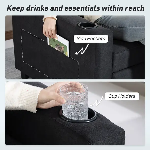 HOMCOM 3-in-1 Single Sofa Bed, Convertible Sleeper Chair Bed - Black - 8