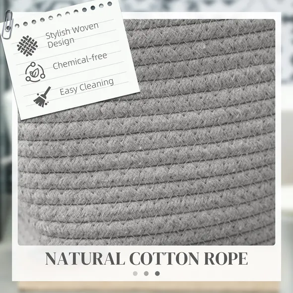 HOMCOM 36L Cotton Rope Laundry Basket, with Handles - Grey - 4