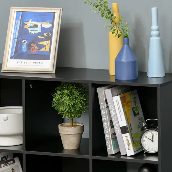 HOMCOM 3-tier 9 Cubes Storage Unit Particle Board Cupboard Bookcase Organiser Home Office Shelves, Black - 8