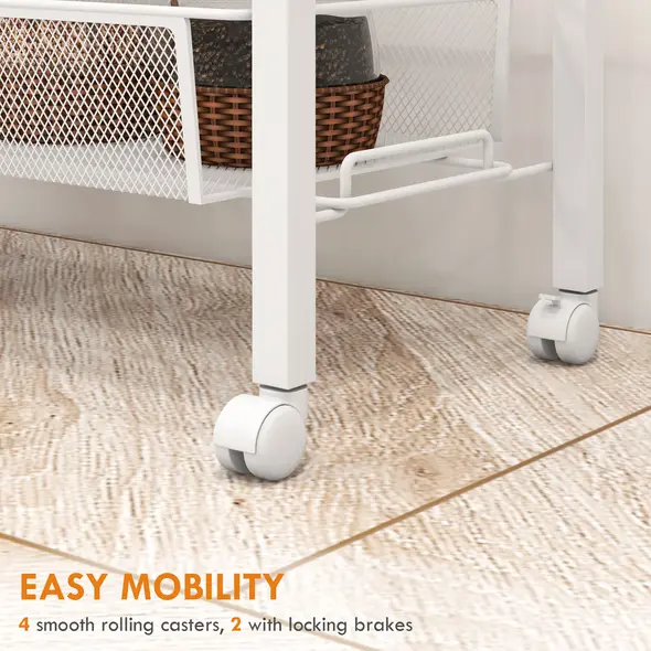 HOMCOM 3-Tier Kitchen Cart with 3 Steel Wire Baskets - White - 6