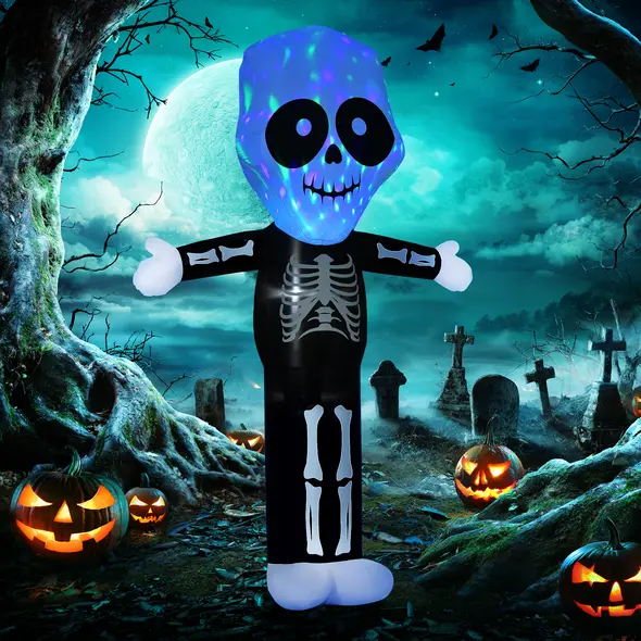 HOMCOM 3m Halloween Inflatable Skeleton Ghost Decoration, LED Lighted for Home Indoor Outdoor Garden Lawn Decoration Party Prop - 2