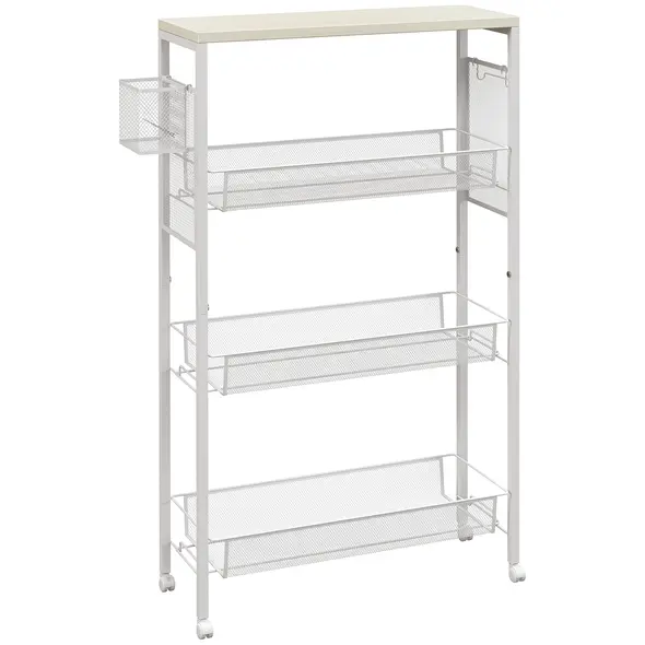HOMCOM 3-Tier Kitchen Cart with 3 Steel Wire Baskets - White - 1