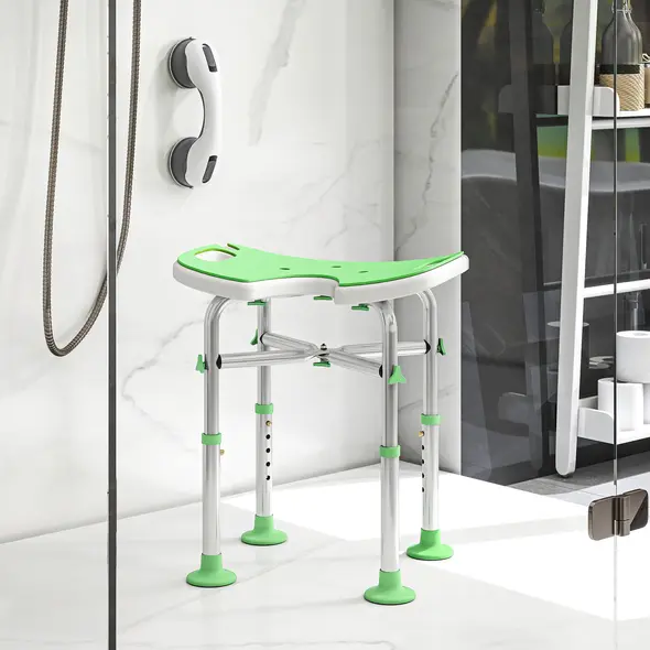 HOMCOM 39-51.5cm 'U' Seat Padded Shower Stool - Green - 9