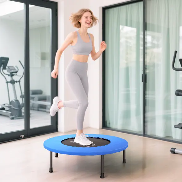 HOMCOM 32" Mini Fitness Trampoline Home Gym Yoga Exercise Rebounder Indoor Outdoor Jumper with Safety Pad, Support Up to 100 KG, Blue and Black - 8